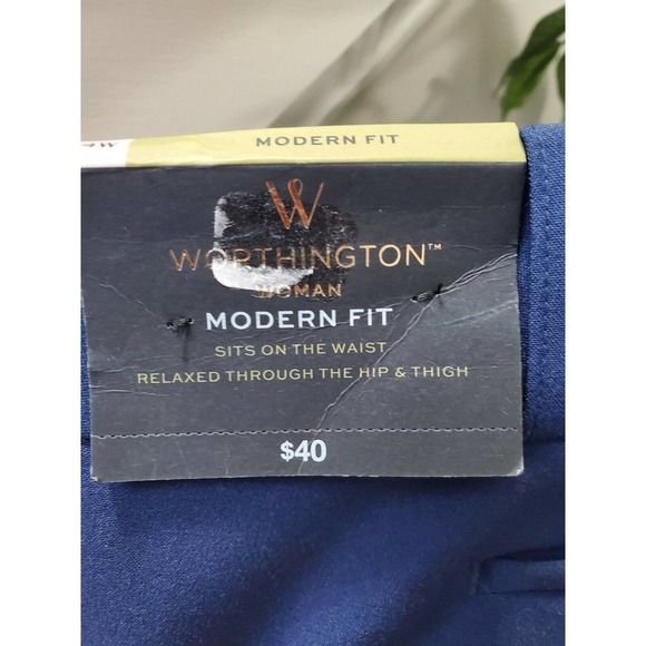 Worthington Women's Solid Blue Polyester Mid Rise Modern Fit Dress Pant Size 14W - Picture 7 of 12